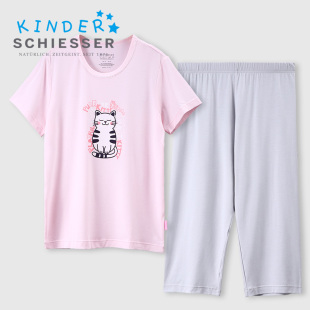家居套装 女童莫代尔白猫卡通印花睡衣短袖 22504H 24新品 舒雅童装