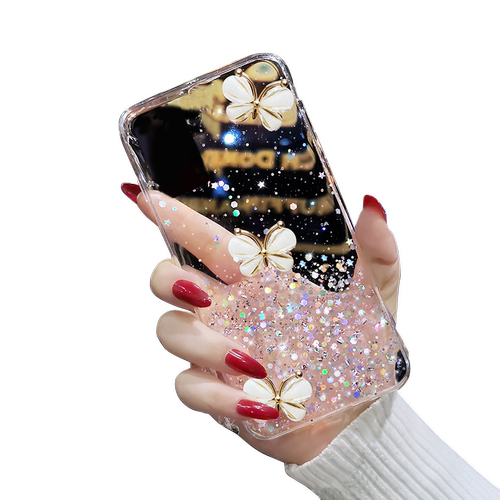 透明奢华水钻蝴蝶适用OPPORENO6PRO十+手机壳女款网红潮款reno5手机外壳女2021新款个性曲屏带挂绳opop5g加r6