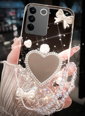 透明奢华高级感带镜子适用vivoS16手机壳s16e新款s17pro网红v27补妆镜s12新品s15全包s10女款s9个性s7防摔y78