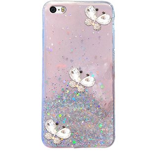滴胶闪粉奢华水钻蝴蝶适用于苹果5S手机壳可爱卡通女iphoneSE一代i6/6S手机套se2网红7/8同款6plus二代es五ip