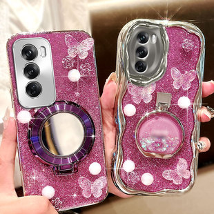 紫色爆闪带支架适用OPPOReno12手机壳水钻7简约A93S高级感8防摔13新款 A92S女款 14保护套A93外壳6全包9