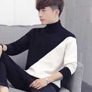 Mùa thu đông cao cổ áo len nam phiên bản Hàn Quốc của áo len tự phối đáy quần nam xu hướng cá tính đẹp trai áo len dày - Áo len cổ tròn