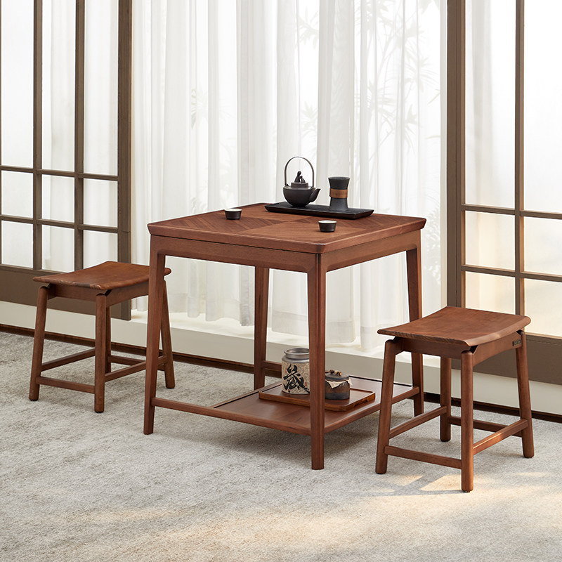 全友家居门店同款 璞素系列 东方风 810563 实木方形茶桌 茶凳