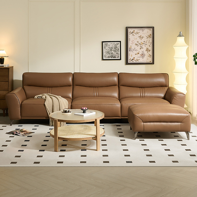 全友家居门店同款 时尚风 22902 头层牛皮真皮直排一字型皮沙发