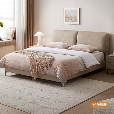 全友家居门店款 93592A 软包头层黄真牛皮艺1.5 1.8米双人高箱床