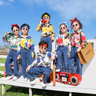 儿童港风演出服花衬衫啦啦队男女孩护花使者8090年代怀旧复古服装