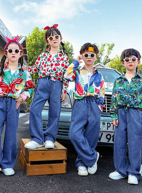 复古港风儿童演出服男女小学生运动会8090年代花衬衫走秀怀旧服装