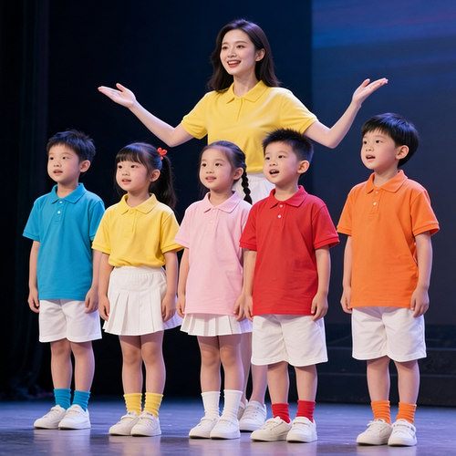 儿童糖果彩色POLO衫短袖T恤演出服班服幼儿园毕业季亲子表演服装