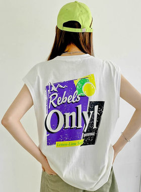 甜酷rebels后背斑驳字母无袖T恤
