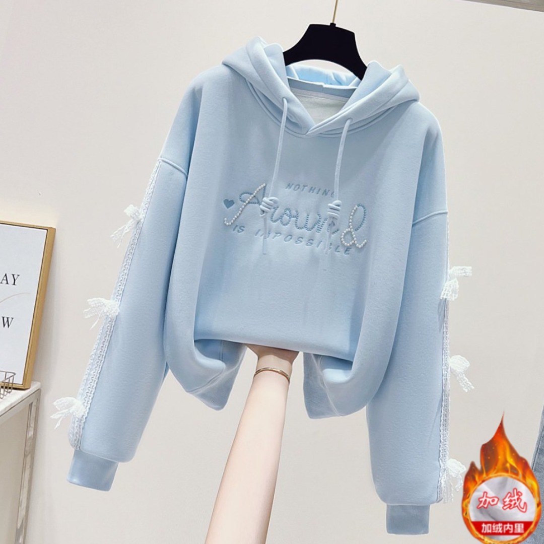 女大童加绒加厚连帽卫衣外套上衣