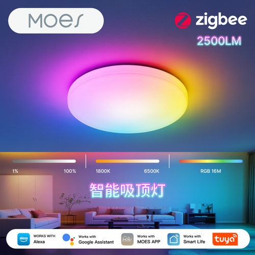zigbee吸顶灯LED涂鸦智能家居RGB暖冷光app定时23W天花板LED灯