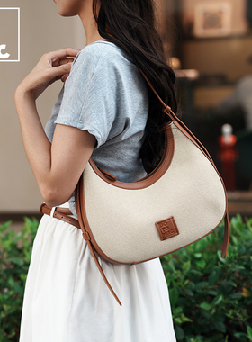 potomac帆布月亮包夏拼接撞色腋下包通勤单肩手提斜跨月牙包女