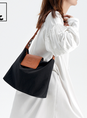 potomac水洗尼龙包HOBO包单肩斜跨通勤女包托特包真皮拼接腋下包