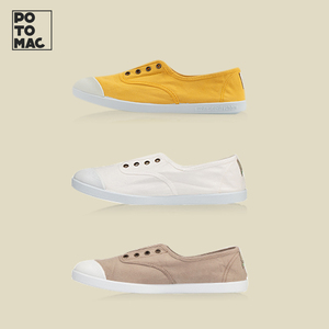POTOMAC西班牙进口帆布鞋女小众文艺春夏一脚蹬懒人鞋休闲小白鞋
