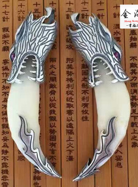 S925纯银狼牙包银套狼头镶钻红眼睛狼狗牙镶嵌银托包银牙套护牙