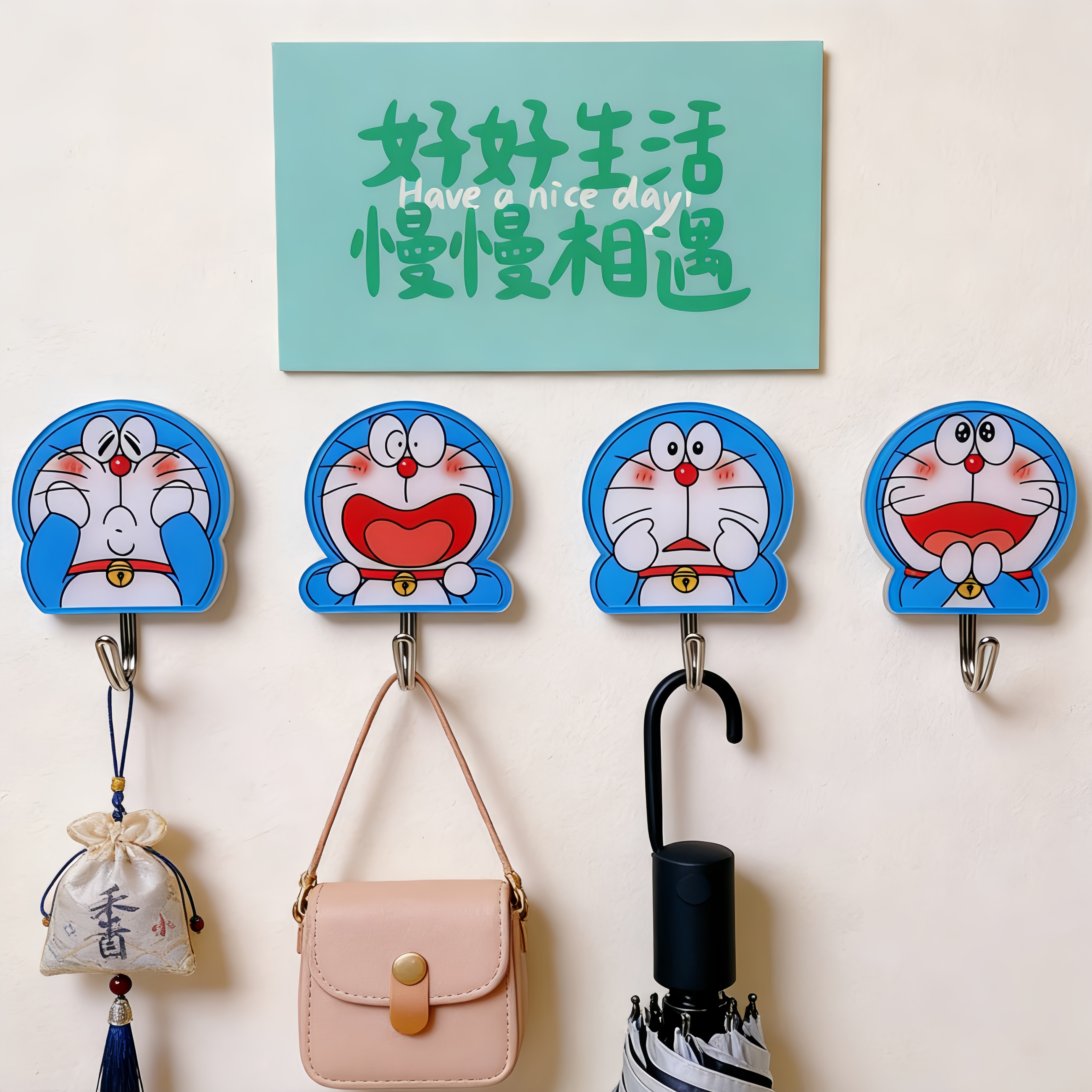 4个装哆啦a梦挂钩儿童衣帽粘钩免打孔可爱卡通创意叮当猫毛巾钩