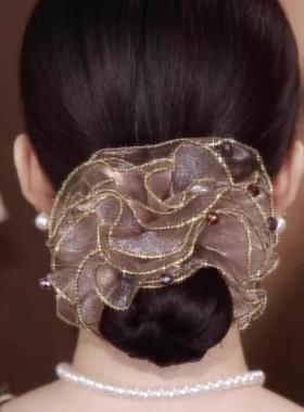 超大号黑色蓬松发绳女2025新款花苞头绳高弹力大肠发圈皮筋头饰