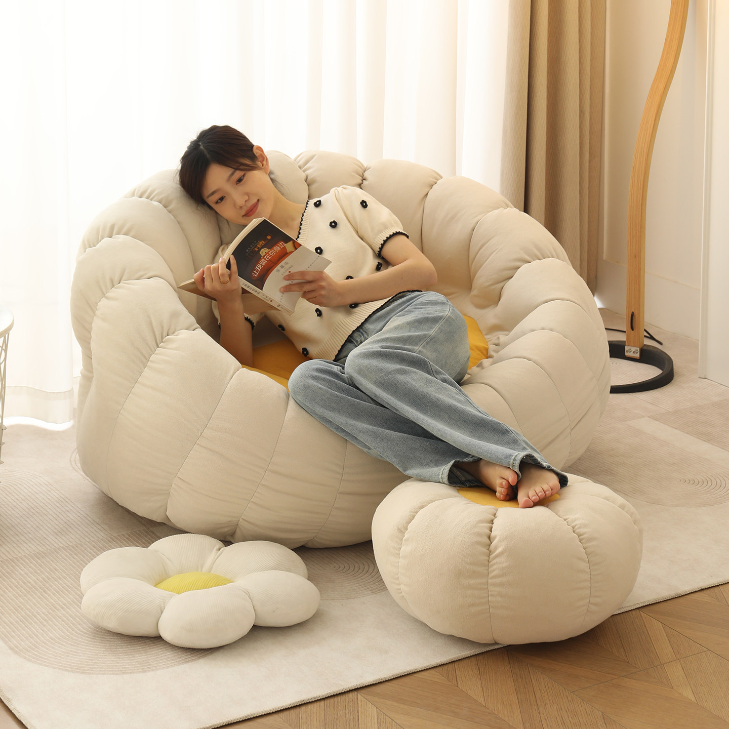 懒人沙发可躺可睡卧室阳台房间单人地上小豆袋窝窝椅客厅2026新款