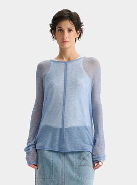 【DEEPMOSS】hug 2025早春新款宝蓝色垂坠荡褶水溶羊毛上衣