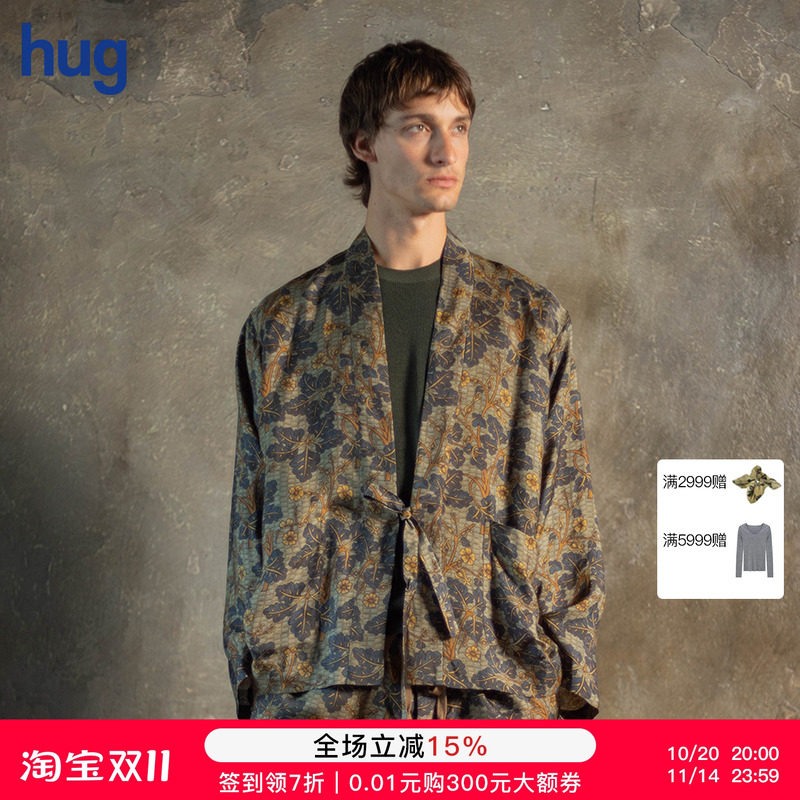 【UMAWANG】hug 2025早春新款复古印花系带开衫