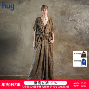 【UMAWANG】hug 2025早春新款碎花v领束腰连衣裙