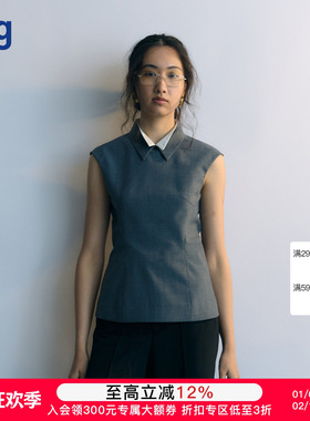 【AO YES 凹是】hug 2026早春新款灰色蓝色白色蝴蝶领无袖上衣