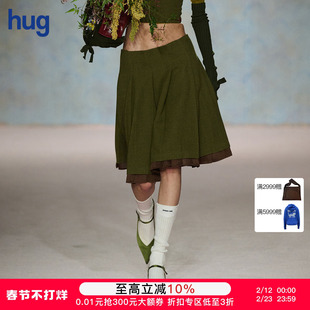 【SHUSHUTONG】 hug 2025秋冬新款拼接花边宽褶半裙