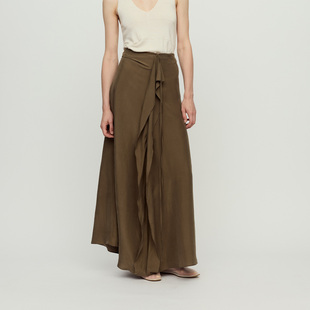 2026早春新款 hug 简约KORA橄榄绿砂洗真丝飘襟半裙 RUOHAN