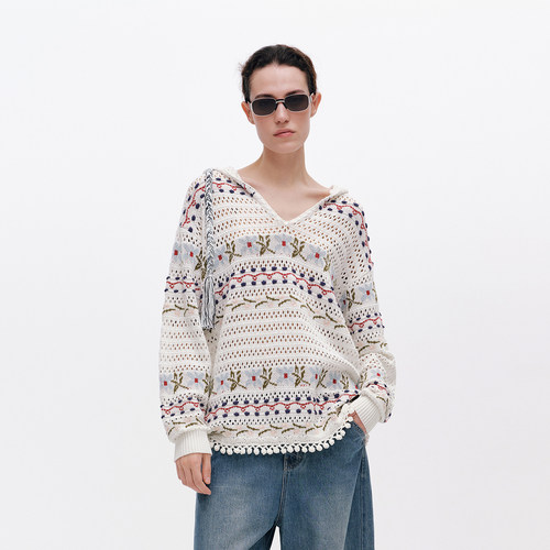 【ICE DUST】hug 2026早春新款彩色提花镂空带帽毛衫icedust