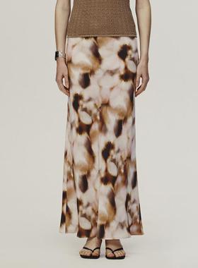 【AETNA PROJECT】hug 2025早春新款粉棕色晕染印花长半裙