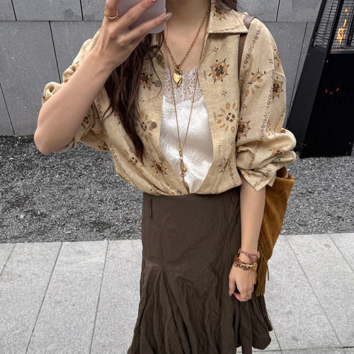 【ICE DUST】hug 2026早春新款墙纸复古斑驳印花衬衫icedust