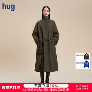 【WHM】hug 2025秋冬新款斜纹羊毛双面呢连袖长大衣