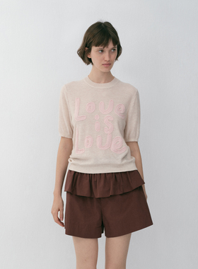 【NO DIRECTION+】hug 2026早春新款学院风绵羊毛短袖套头针织衫