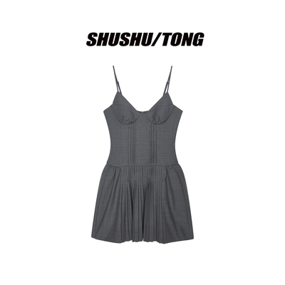 【SHUSHUTONG】hug 2026早春新款塔克装饰胸衣吊带连衣裙