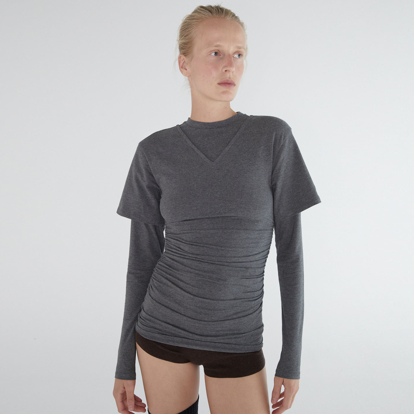 【PALOMA WOOL西班牙】hug 2025秋冬新款棉质假两件褶皱修身上衣