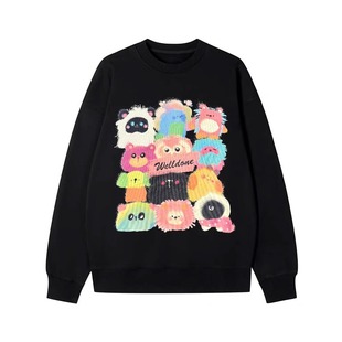 潮牌彩色小怪兽印花情侣加绒圆领卫衣男 25AW美式 WE11DONE TRACK