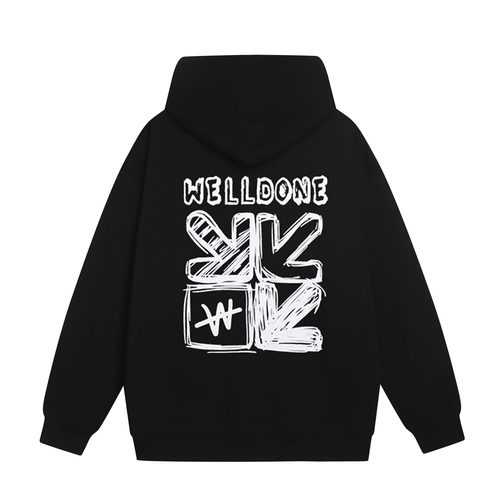 WE11DONE CDG*25AW小众潮牌抽象箭头印花情侣宽松加绒连帽卫衣男