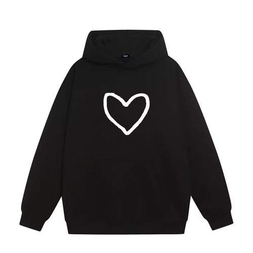 WE11DONE CDG*25AW小众潮牌爱心印花情侣款重磅宽松加绒连帽卫衣