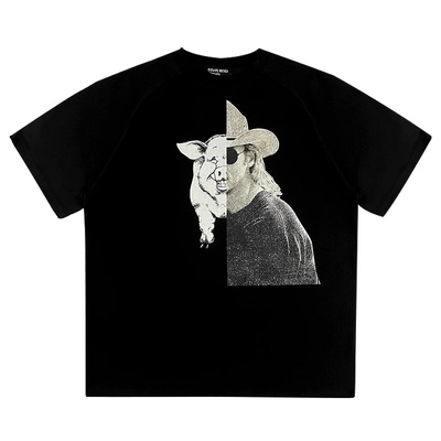 ERD*25ss忧郁富二代人头猪拼接情侣款水洗复古做旧VTG短袖T恤潮牌