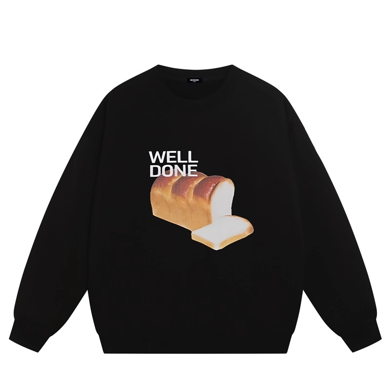 WE11DONE CDG*25AW美式潮牌面包印花情侣款重磅宽松加绒圆领卫衣