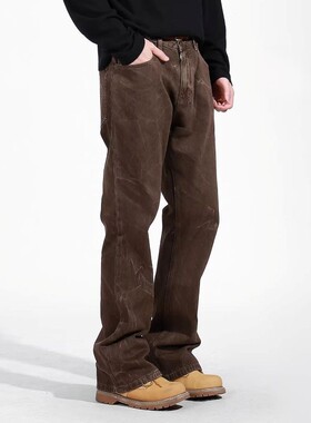 Florki Blur*25AW小众潮牌复古工装裤男宽松直筒微喇百搭休闲长裤