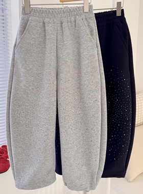 春夏新款女童气质百搭纯色满天星钻石棉卫裤黑色灰色休闲裤镰刀裤