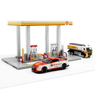 彩珀加油站模型海湾油站壳牌正版授权加油站套装场景摆件合金汽车