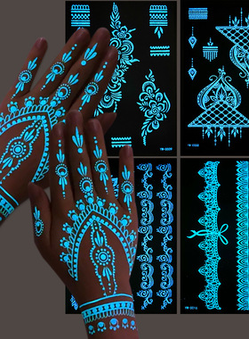 夜光纹身贴纸印度汉娜蕾丝纹身贴镂空手部henna tattoo