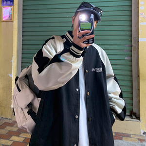 棒球服外套男ins港风潮牌宽松撞色夹克韩版潮流上衣 J8011 P85图片