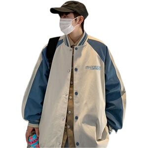 棒球服外套男ins港风潮牌宽松撞色夹克韩版潮流上衣 J8011 P85图片