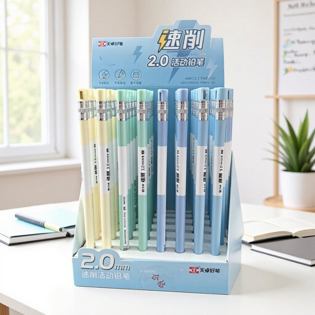 天卓2.0自动铅笔02761免削加粗卡通可爱自带卷笔刀学生书写考试笔图片