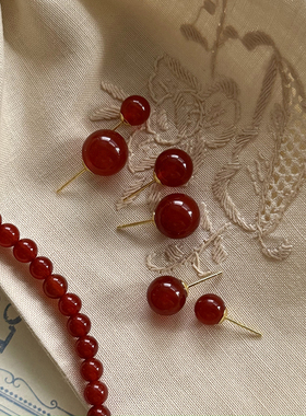 新中式复古国风红玛瑙耳钉女纯银2024年新款爆款高级感耳环耳饰