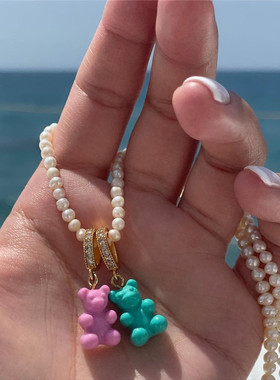 权志龙GD同款心形镀金小熊吊坠叠戴项链女ins潮嘻哈