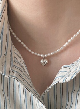 纯银爱心吊坠小米粒天然淡水珍珠项链女夏轻奢小众设计锁骨颈链潮